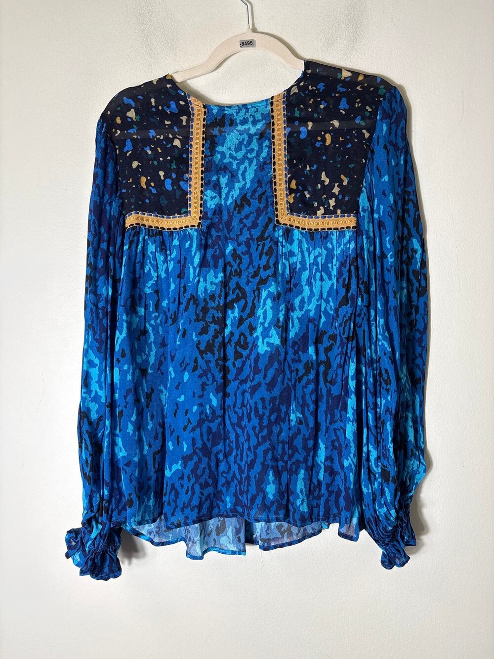 Blink London Mixed Media Sheer Blue Long Sleeve Top Sz S